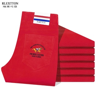 秋冬灯芯绒男裤子条绒裤加厚款等灯草长裤直筒休闲裤本命年红色潮