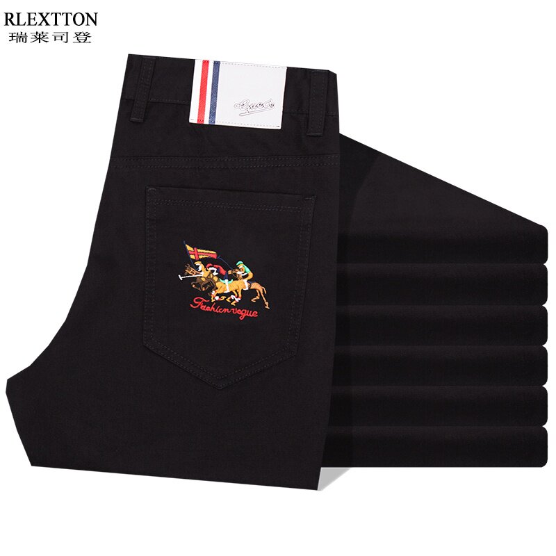 品牌男裤子男士休闲裤高档男装裤宽松直筒高端刺绣长裤黑色春夏潮