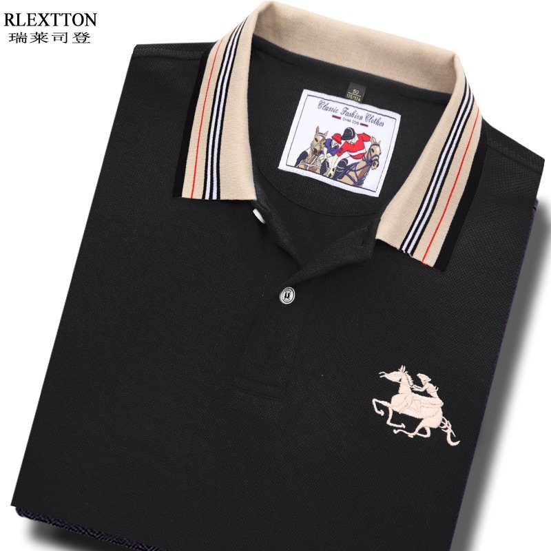 纯棉翻领t恤男士长袖POLO衫高档有领带领上衣服商务休闲正品春季