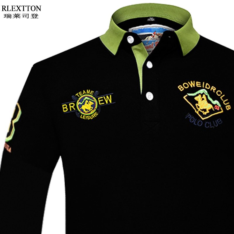 品牌男装纯棉长袖T恤男潮牌Polo衫翻领上衣高档刺绣夏装有领T春季