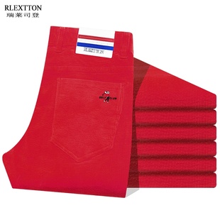 秋冬灯芯绒裤条绒男裤休闲裤纯棉厚款灯草绒直筒长裤子本命年红色