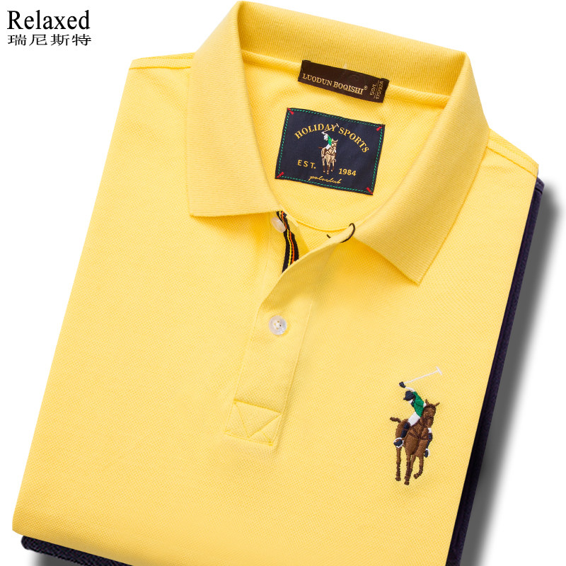 纯棉男装翻领长袖T恤春季高档polo衫有领带领T夏装体恤纯棉上衣服