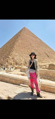 马思纯同款粉裤子印花埃及代购花儿与少年7同款埃及制造madeineg