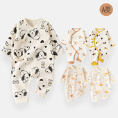 新生儿春秋季 纯棉连体衣婴儿双层护肚睡衣初生宝宝蝴蝶衣和尚服