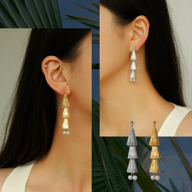 冷淡风金银喇叭形耳夹小众高级感