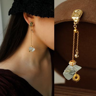 复古蓝水晶蚊香盘耳夹显白