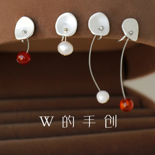 W的手创文艺拉丝银色无痛感耳夹