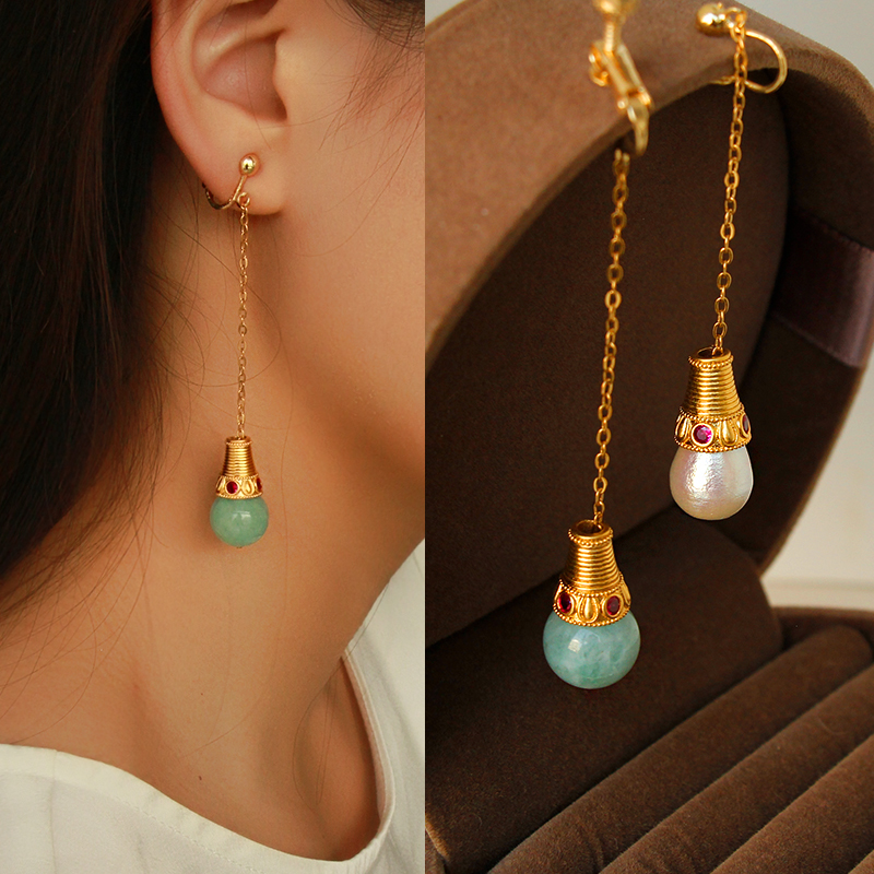 原创无耳洞长款水滴珍珠耳线显瘦