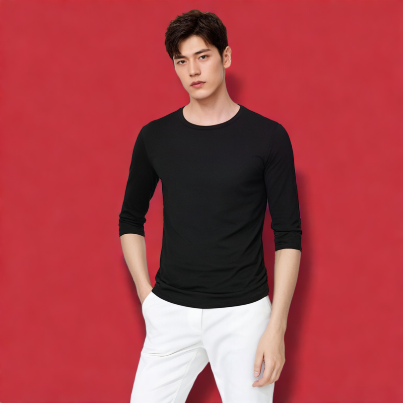 加厚七分袖男士打底衫T恤