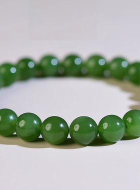 碧玉手串女男菠菜绿水晶玛瑙翡翠玉石手链玉手镯散珠子和田玉手串
