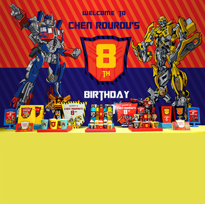儿童生日主题派对变形金刚定制擎天柱大黄蜂甜品台布置生日帽海报