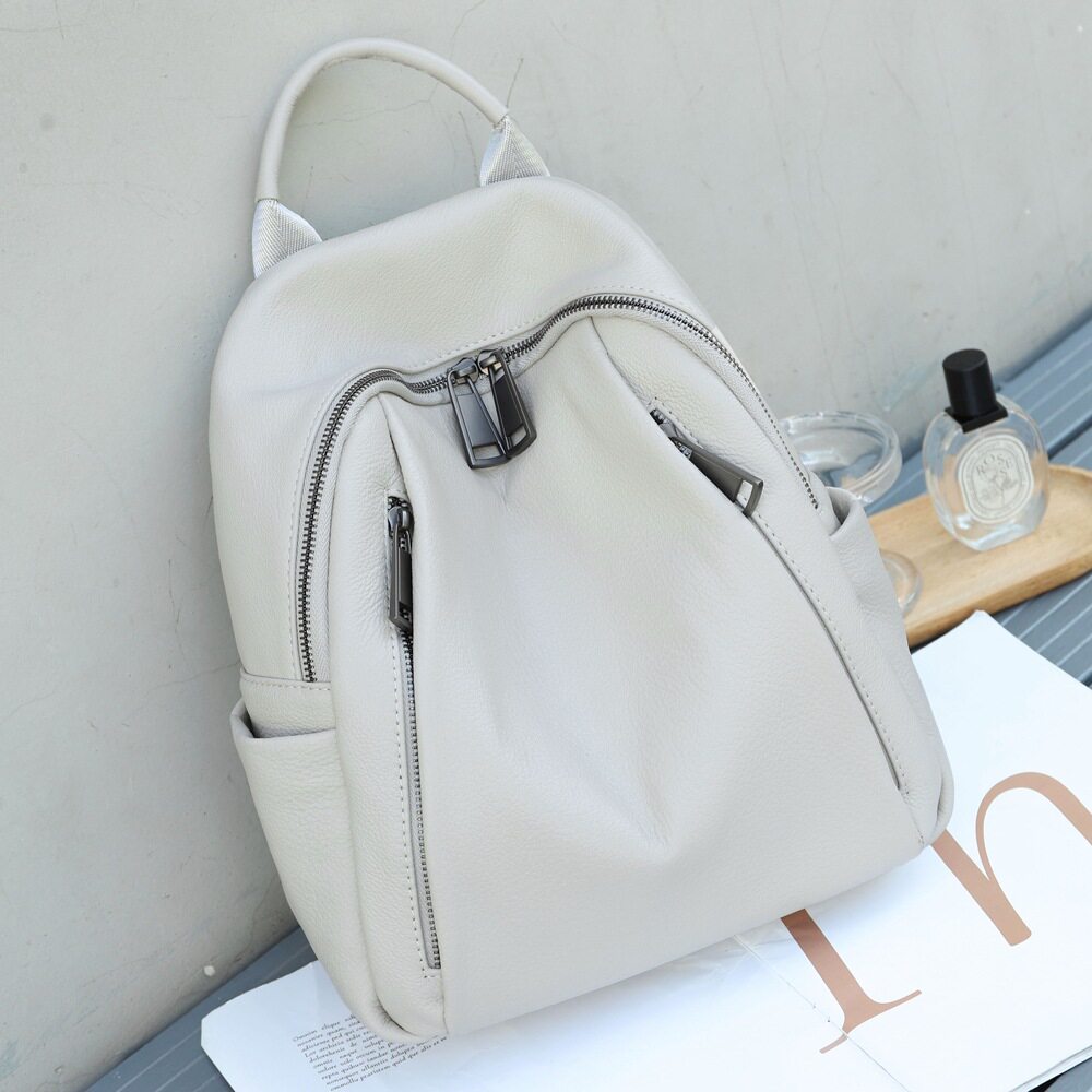 女包真皮双肩包大容量妈咪学生书包包软皮时尚宽肩带旅行纯色背包