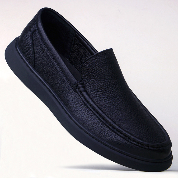 夏季透气镂空皮鞋一脚蹬皮鞋男新款头层鹿皮商务休闲鞋软底爸爸鞋