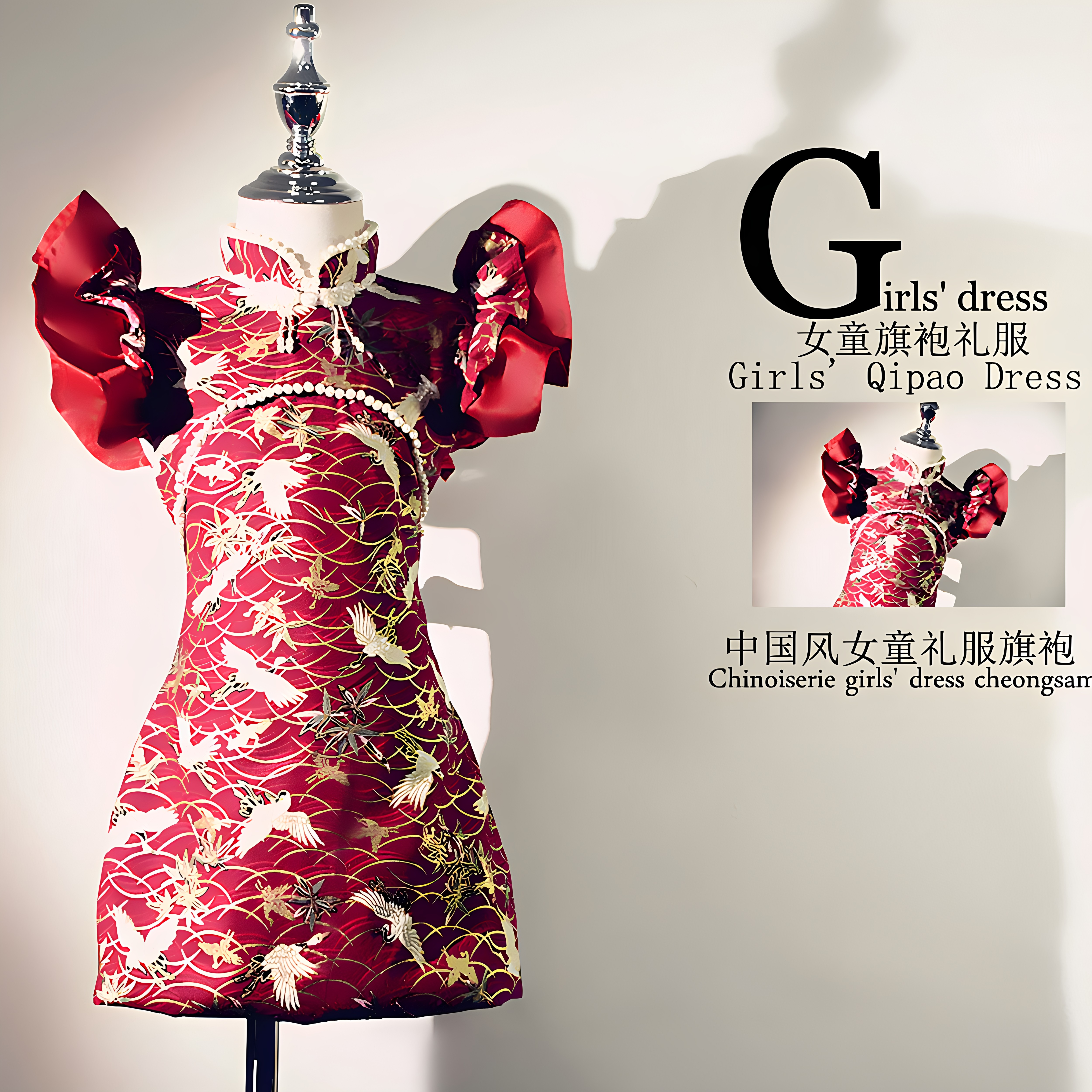 女童旗袍礼服唐装中国风中式红色图片