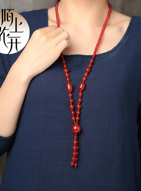 中式高档红玛瑙毛衣链