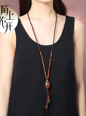 民族风木珠毛衣链文艺复古
