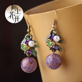 原创紫色耳坠女夏复古精致汉服汉元 素无耳洞耳夹手工制作古风耳环