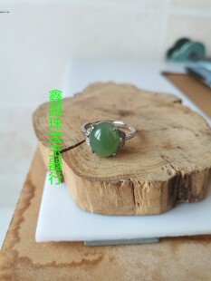 浅绿鸭蛋青碧玉戒指 s925银镶玉指环碧玉女款戒指活口可调节送证