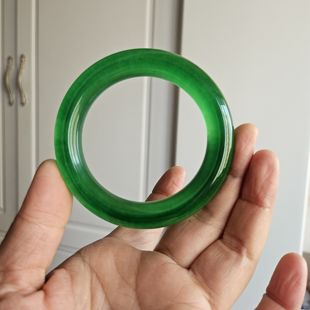 缅甸翡翠冰种帝王绿手镯满绿正圈玉镯女款通透玉胖圆条手镯送礼物