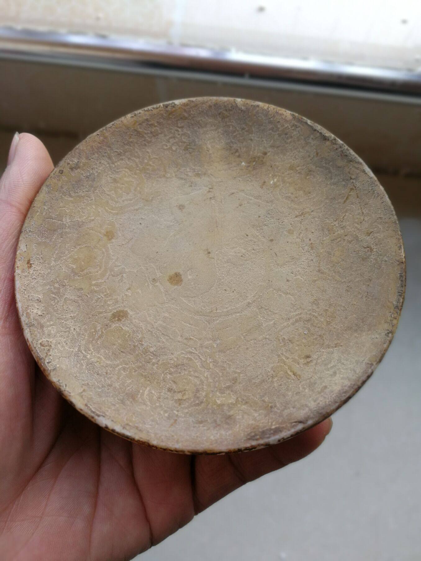 古玩杂项收藏复古做旧玉器工艺品汉白玉乾隆年制浮雕花纹玉碟摆件