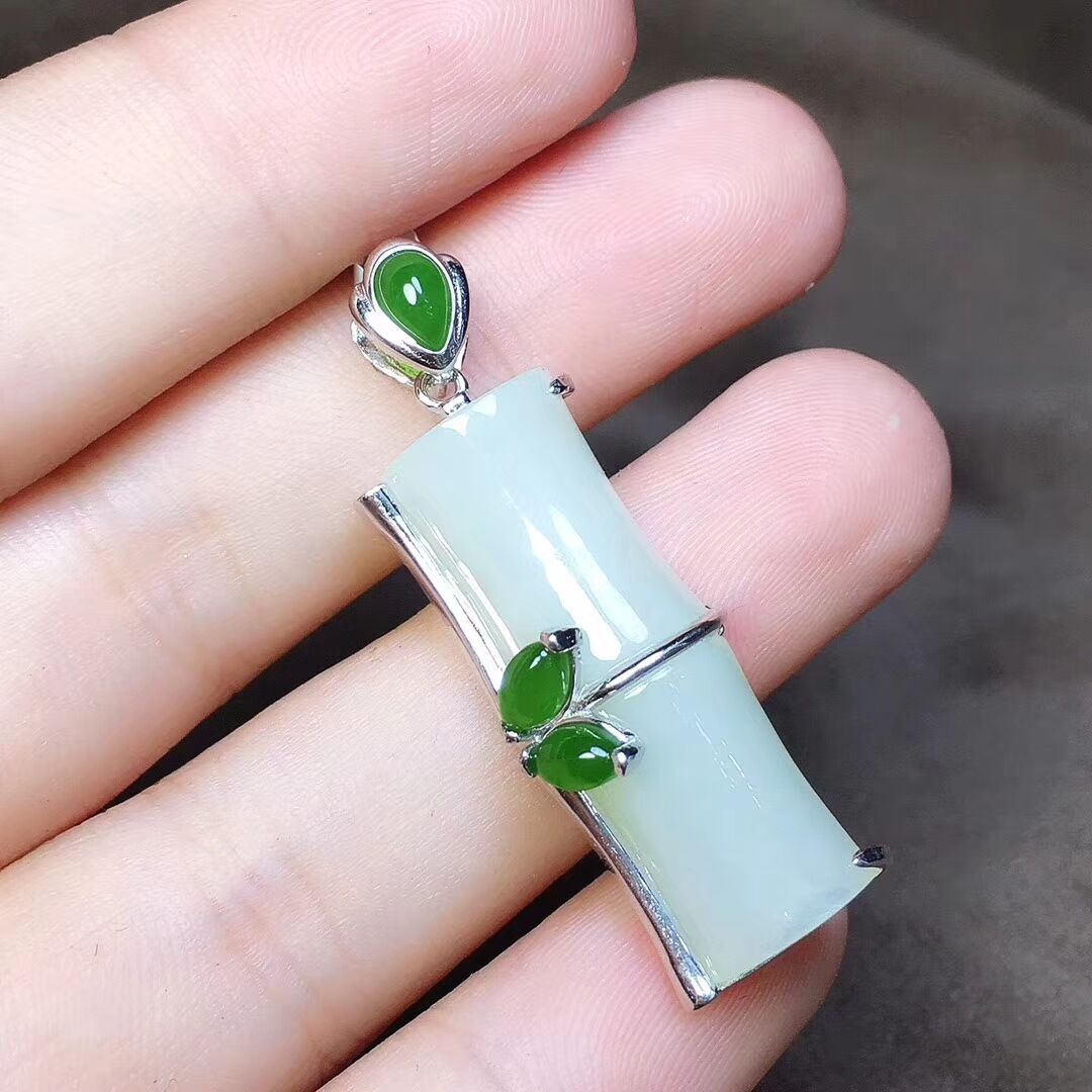 包邮白玉高升女款时尚竹节吊坠