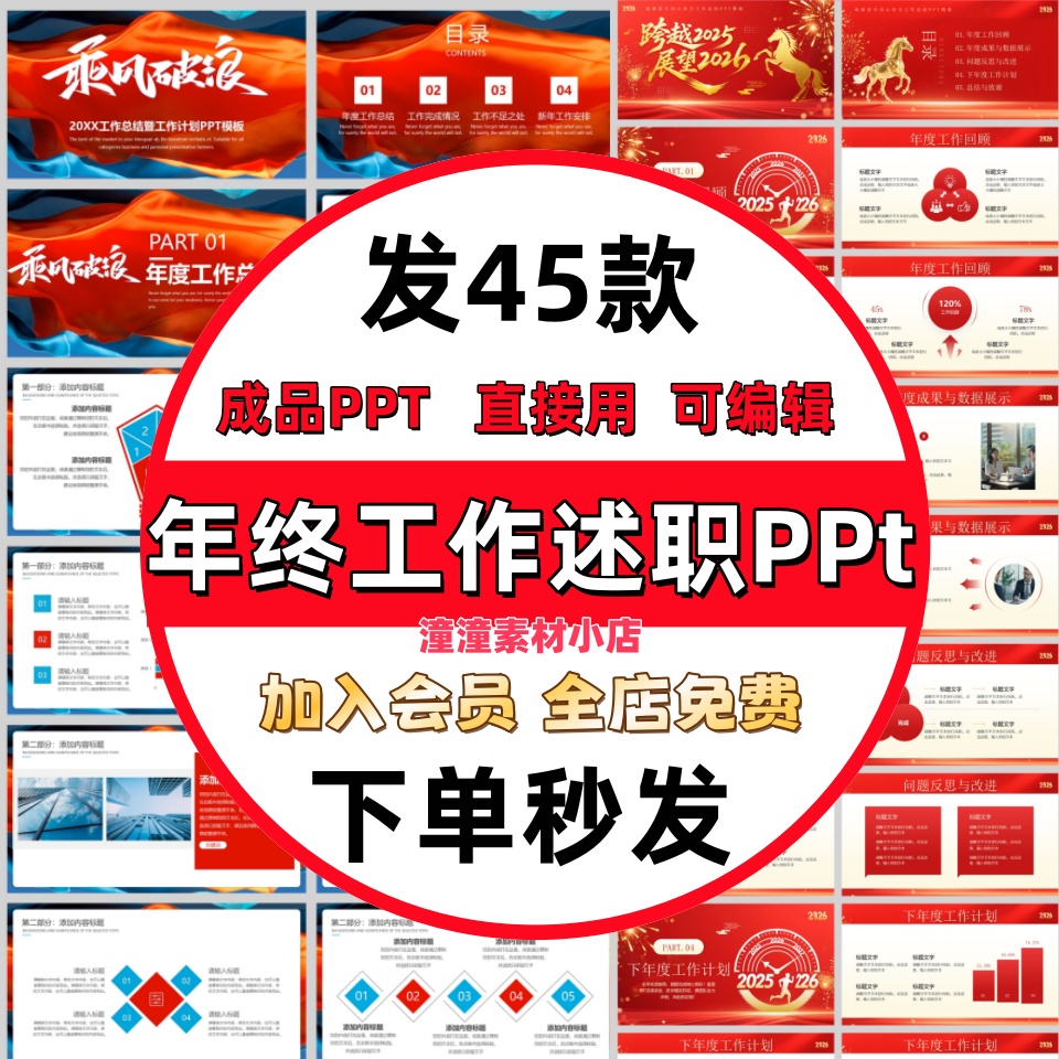 2026年红色励志简约大气风商务年终工作总结述职报告动态ppt模板