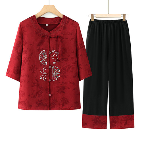 中老年夏装女妈妈套装