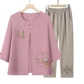 T恤中老年女装 七分袖 夏季 套装 妈妈装 奶奶衣服老太太两件套装 夏装