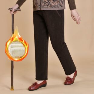 老年人加绒裤子妈妈灯芯绒棉裤冬季外穿老年女裤冬天老太太奶奶裤