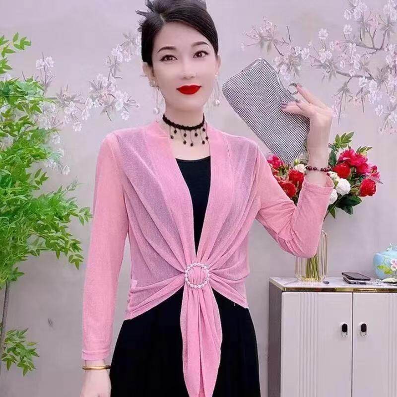 冰丝披肩配裙子薄款小开衫空调外搭女2025夏季网纱防晒衣大码上衣
