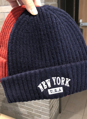 针织帽女秋冬百搭NEW YORK美式字母保暖冷帽青年学生街头毛线帽男