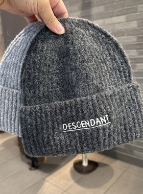 针织帽女chic韩国DESC字母百搭保暖显脸小套头帽学生青年街头冷帽