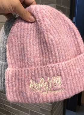 针织帽女ins秋冬薄款字母百搭韩版高弹性套头帽街头青年毛线冷帽