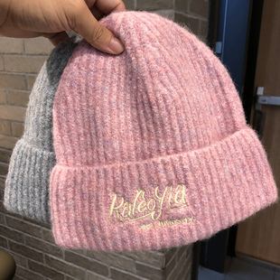 针织帽女ins秋冬薄款 高弹性套头帽街头青年毛线冷帽 字母百搭韩版