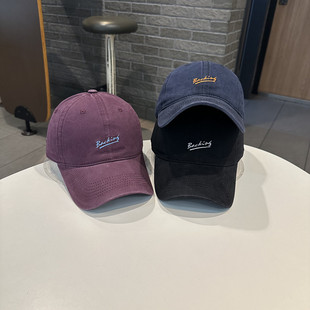 小字母水洗棒球帽女街头韩版 青年情侣休闲潮搭学院风包头棒球帽男