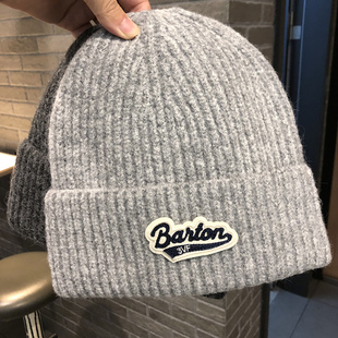 针织帽女chic韩版 秋冬字母贴标百搭套头帽街头保暖学生情侣护耳帽