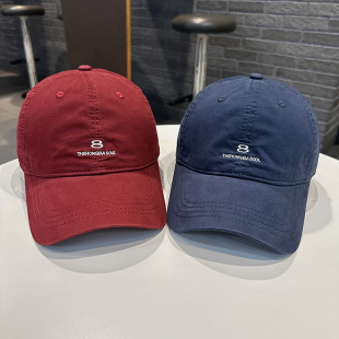 韩版 水洗纯棉数字8字母百搭青年情侣棒球帽街头出游高品质弯檐帽