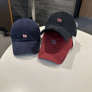 青年棒球帽女N字母韩版 立体刺绣春秋天破洞弯檐帽帽檐字母潮搭男