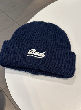 秋冬Bad字母刺绣青年百搭针织套头帽女时尚厚款保暖护耳套头帽男