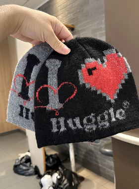 秋冬瓜皮套头帽女时尚Huggle字母爱心涂鸦潮搭街头嘻哈包头帽男