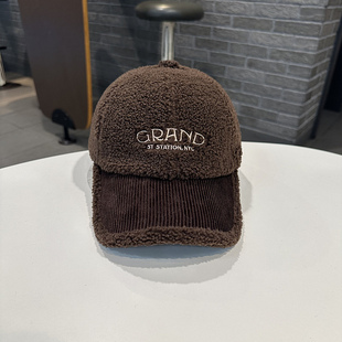 显气质青年百搭防寒鸭舌帽 时尚 秋冬厚款 字母羊羔绒棒球帽街头韩版