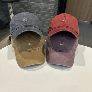 棒球帽女春夏季 青年情侣 做旧水洗小字母刺绣简约休闲棒球帽薄款