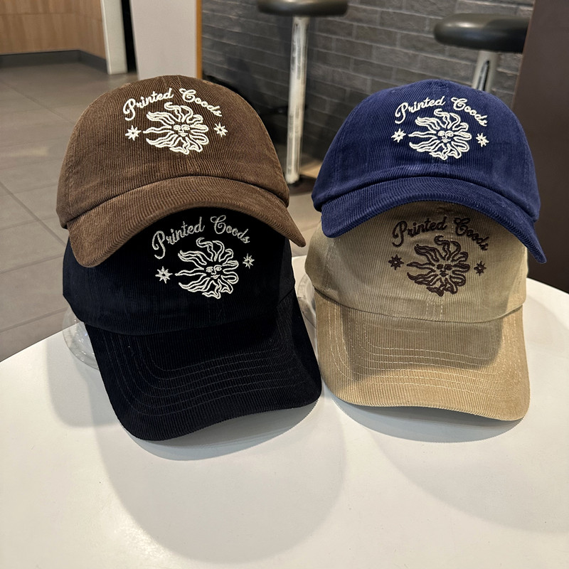棒球帽女时尚个性火焰刺绣字母灯芯绒鸭舌帽秋冬百搭保暖宽檐帽男