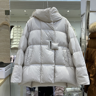 2024冬新款韩版中长款羽绒服女连帽宽松加厚白鸭绒面包服斗篷外套