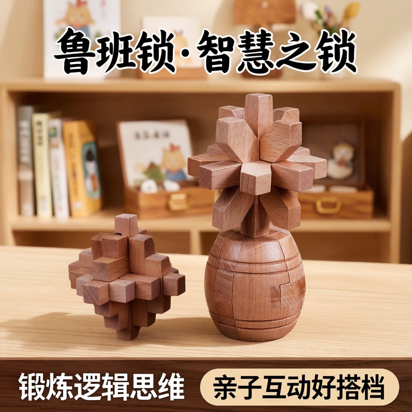 榉木鲁班锁孔明锁高难度益智玩具图片