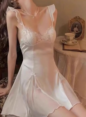 维多利亚性感睡衣女纯欲风春夏款高级感蕾丝吊带睡裙带胸垫家居服
