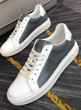 邦家尼真皮欧洲站男鞋男板鞋潮牌嘻哈发型师运动鞋灰色牛皮单鞋P