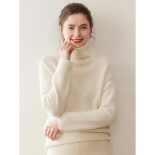 欧美范高领毛衣女加厚宽松慵懒风针织衫蝙蝠袖廓形羊绒衫秋冬内搭