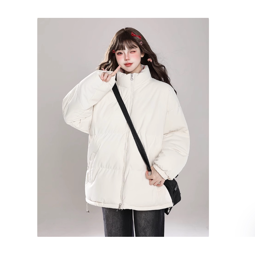 加大码胖妹妹羽绒棉服女秋冬新款韩版简约宽松百搭保暖加厚外套