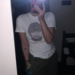 LILUSHOP 磨毛短袖小女孩头像印花T恤女时尚百搭圆领修身显瘦上衣